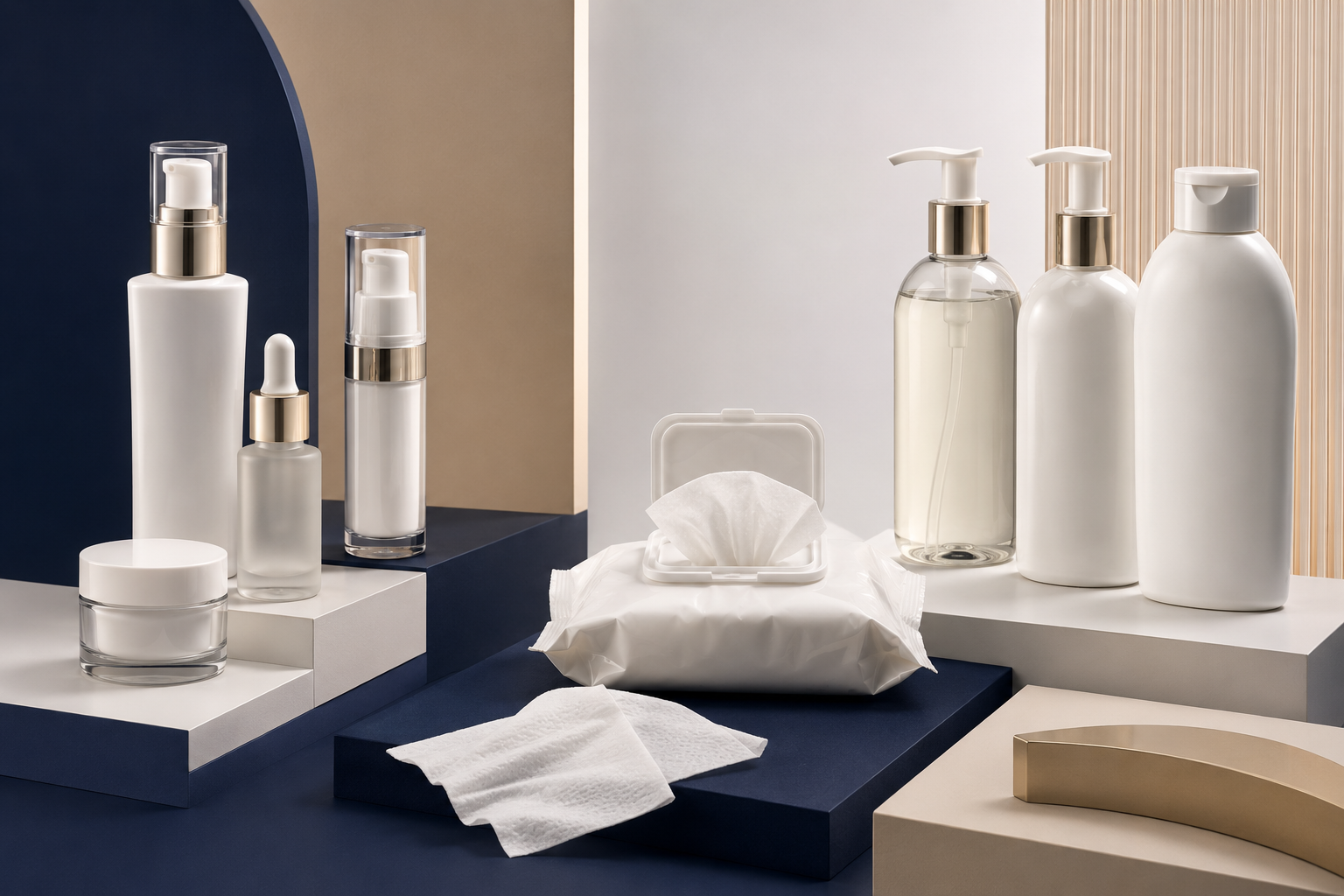 Cosméticos, toalhas umedecidas e produtos de higiene pessoal